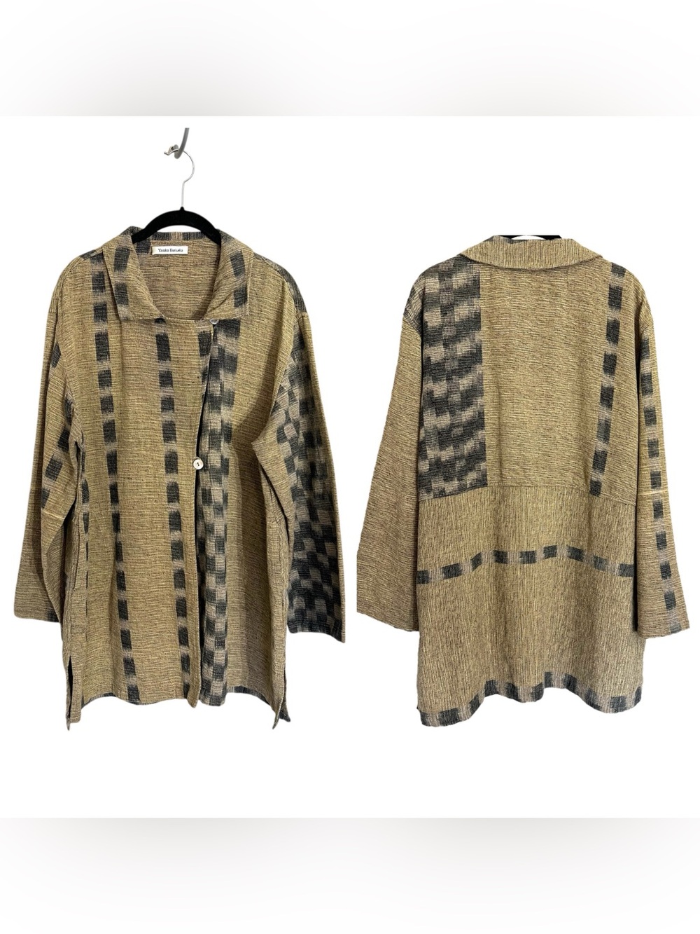 Yasuko Kurisaka Japanese woven cotton relaxed jacket brown earthy lagenlook OS